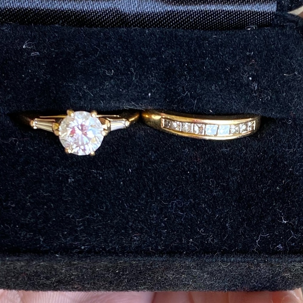 14k gold engagement ring and wedding band